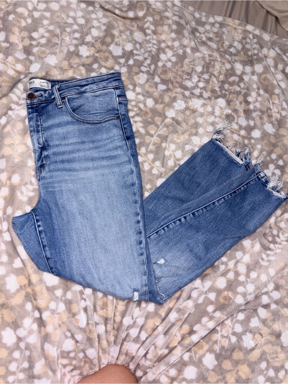 BKE Light Blue Skinny Jeans with Frayed Hem
